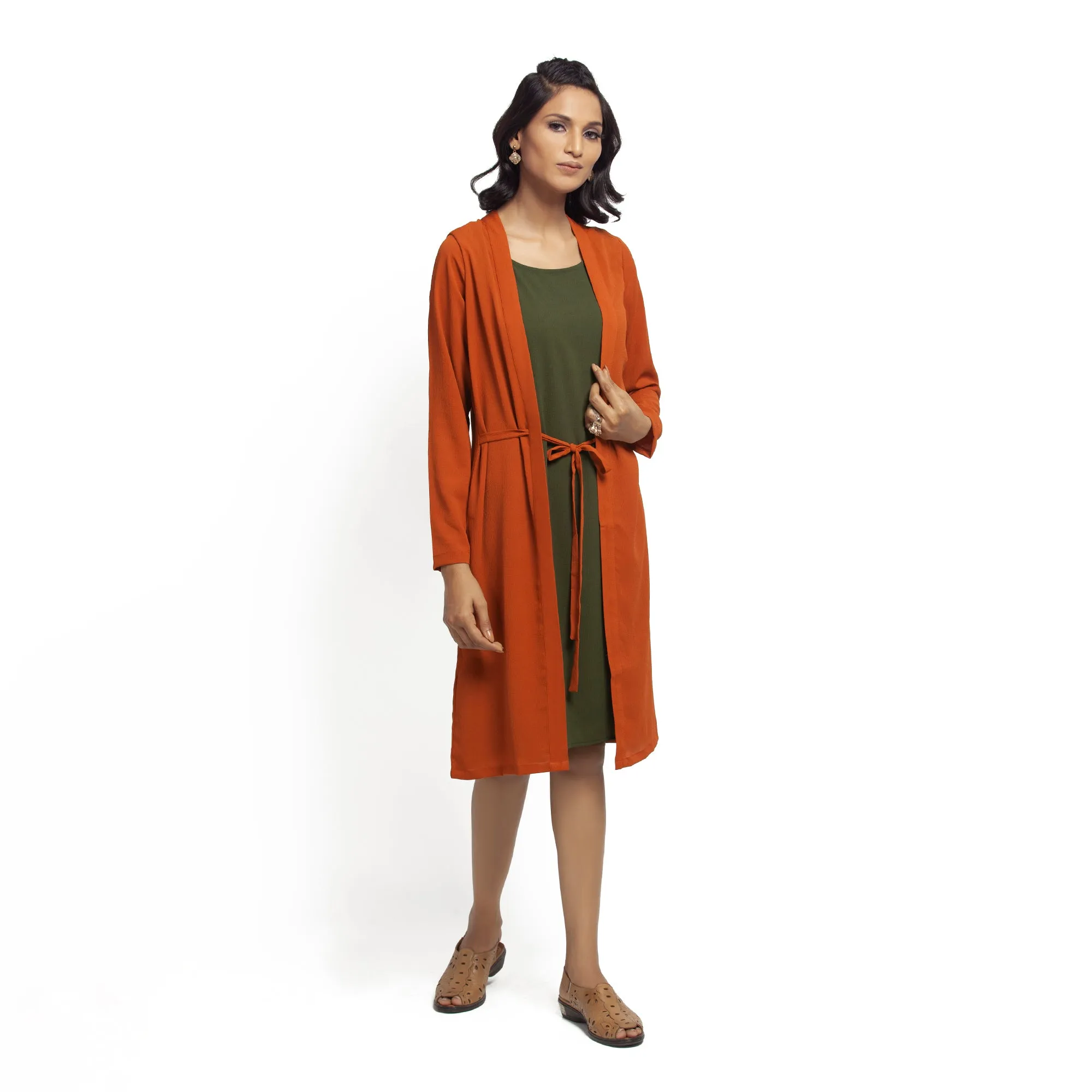 Orange Crepe Jacket With Tie Knot