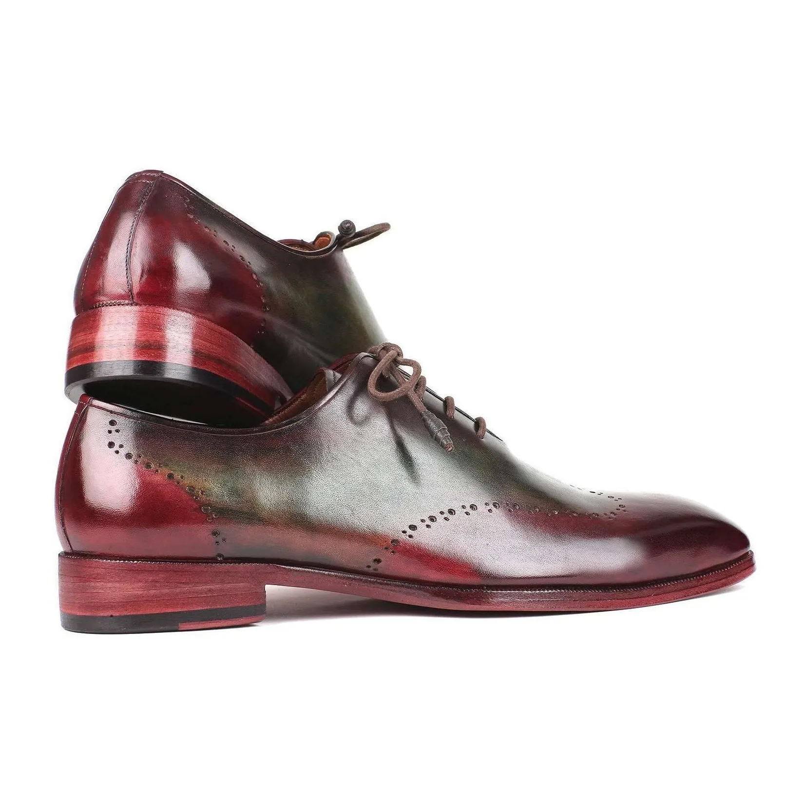 Paul Parkman Handmade Designer Shoes Men's Bordeaux & Green Calf-skin Leather Wingtip Oxfords 097YL63 (PM5902)