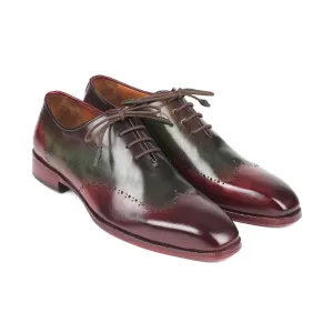 Paul Parkman Handmade Designer Shoes Men's Bordeaux & Green Calf-skin Leather Wingtip Oxfords 097YL63 (PM5902)