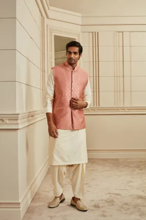 Peach Herringbone Brocade Bundi