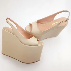 Peep Toe Nude Cream Wedge Platform Shoes
