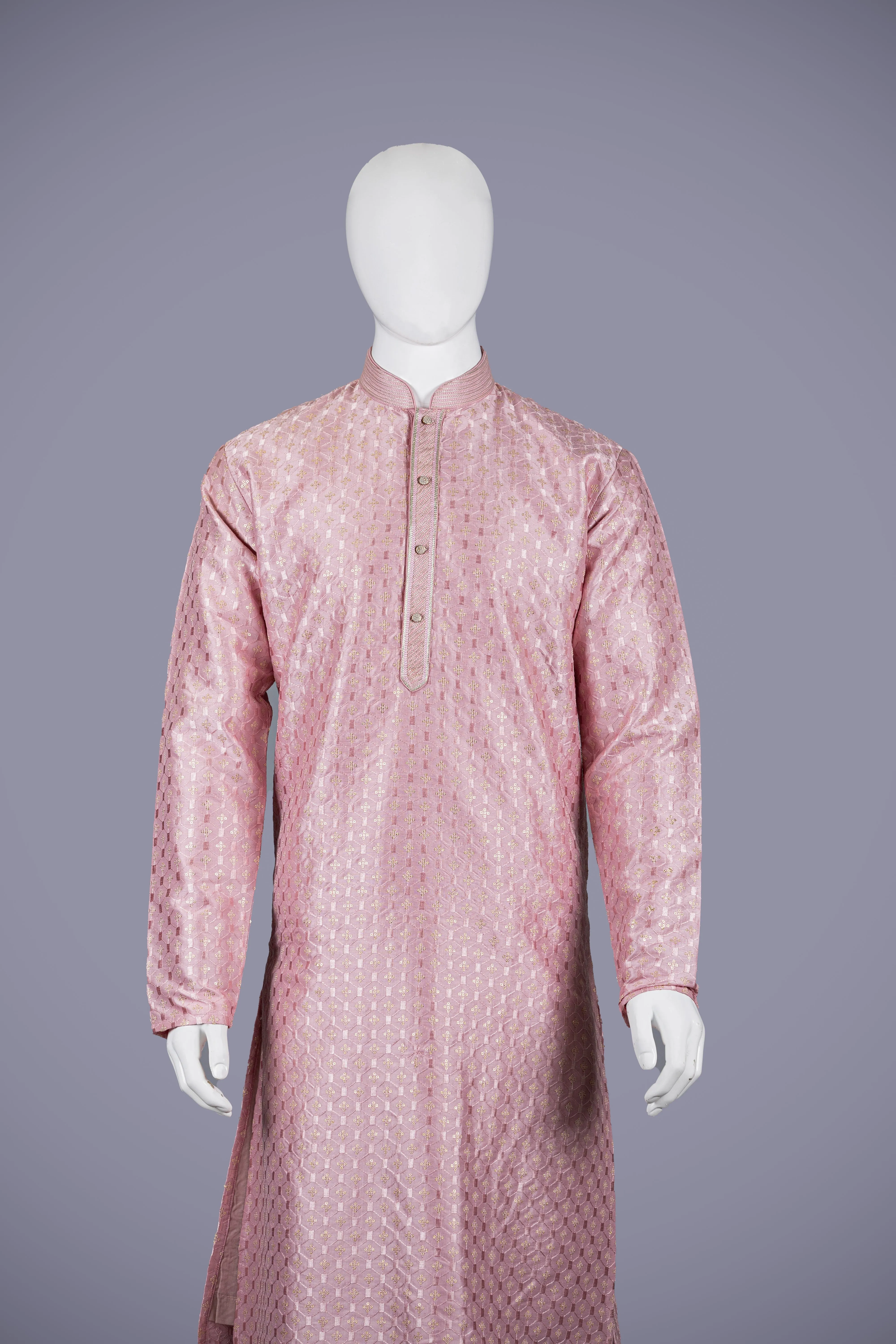 Pink Art Silk Kurta Set with Churidaar