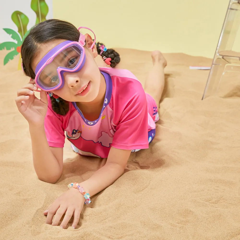 Pink Purple two border Anti Fog UV Protection Leakproof Design Swim Goggles for Kids,4yrs  - 10yrs