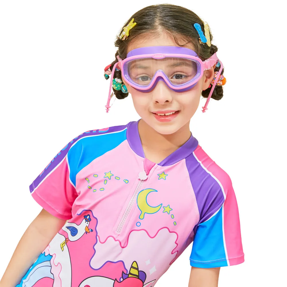 Pink Purple two border Anti Fog UV Protection Leakproof Design Swim Goggles for Kids,4yrs  - 10yrs