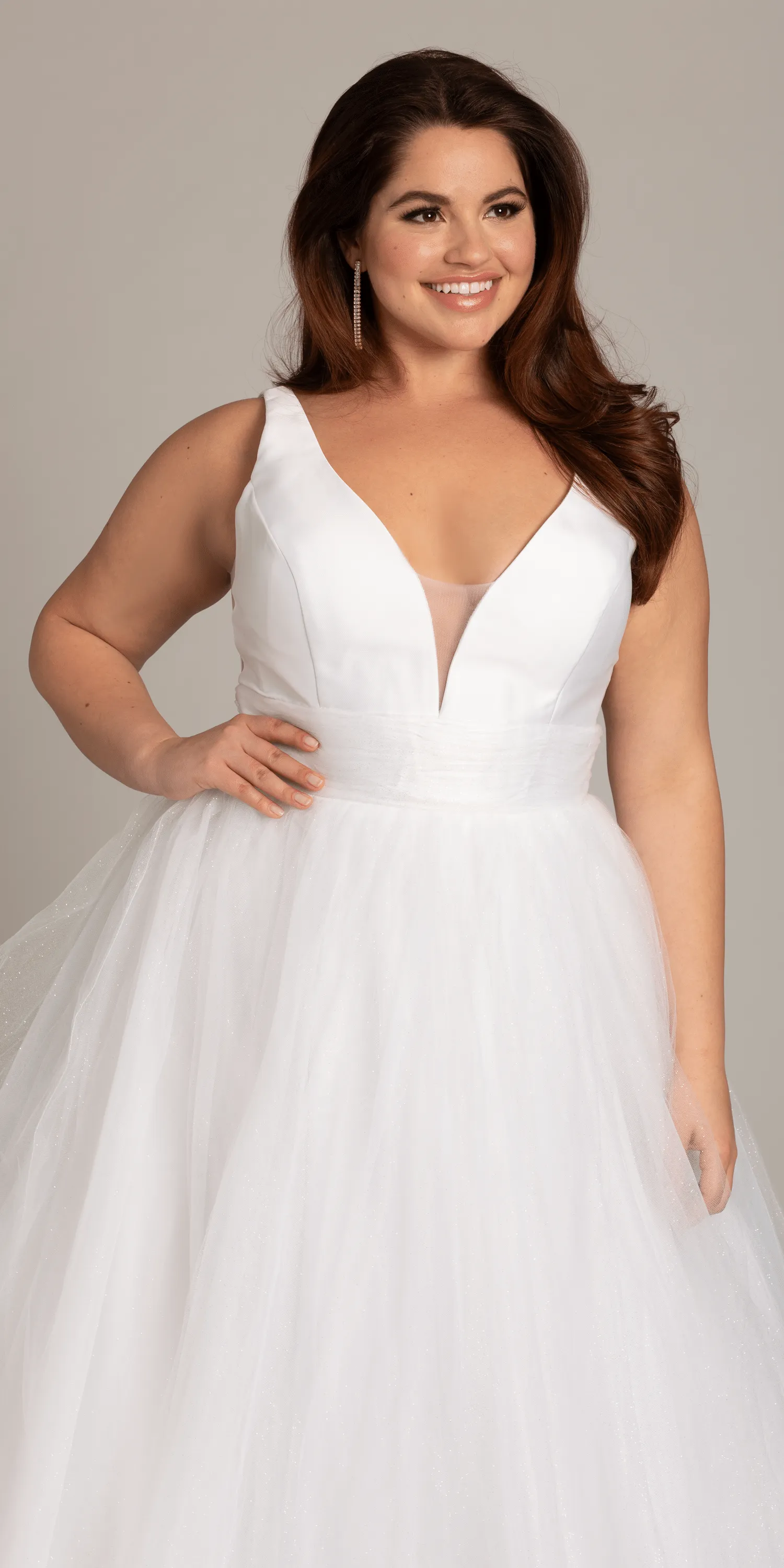Plunging Mikado Glitter Ballgown with Bow Back