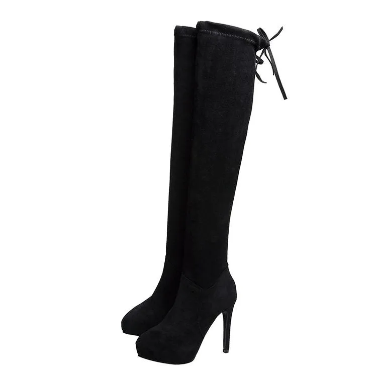 Pointed High Heel Plush Knee High Boots