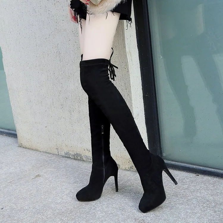 Pointed High Heel Plush Knee High Boots