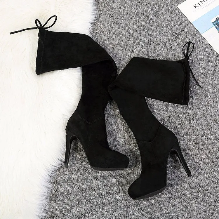 Pointed High Heel Plush Knee High Boots