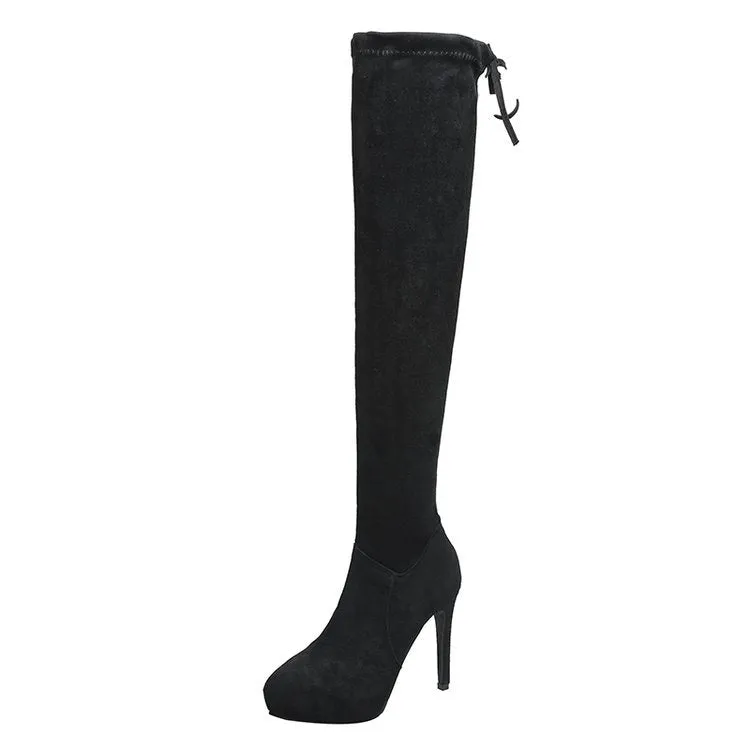 Pointed High Heel Plush Knee High Boots