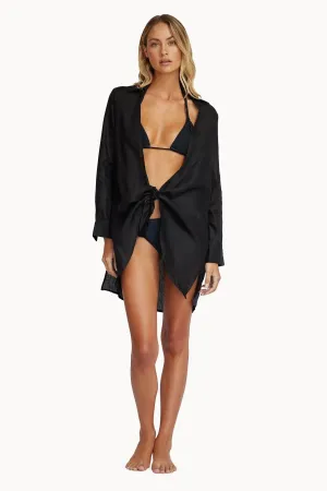 PQ Swim Black Linen Millie Tie Cover Up