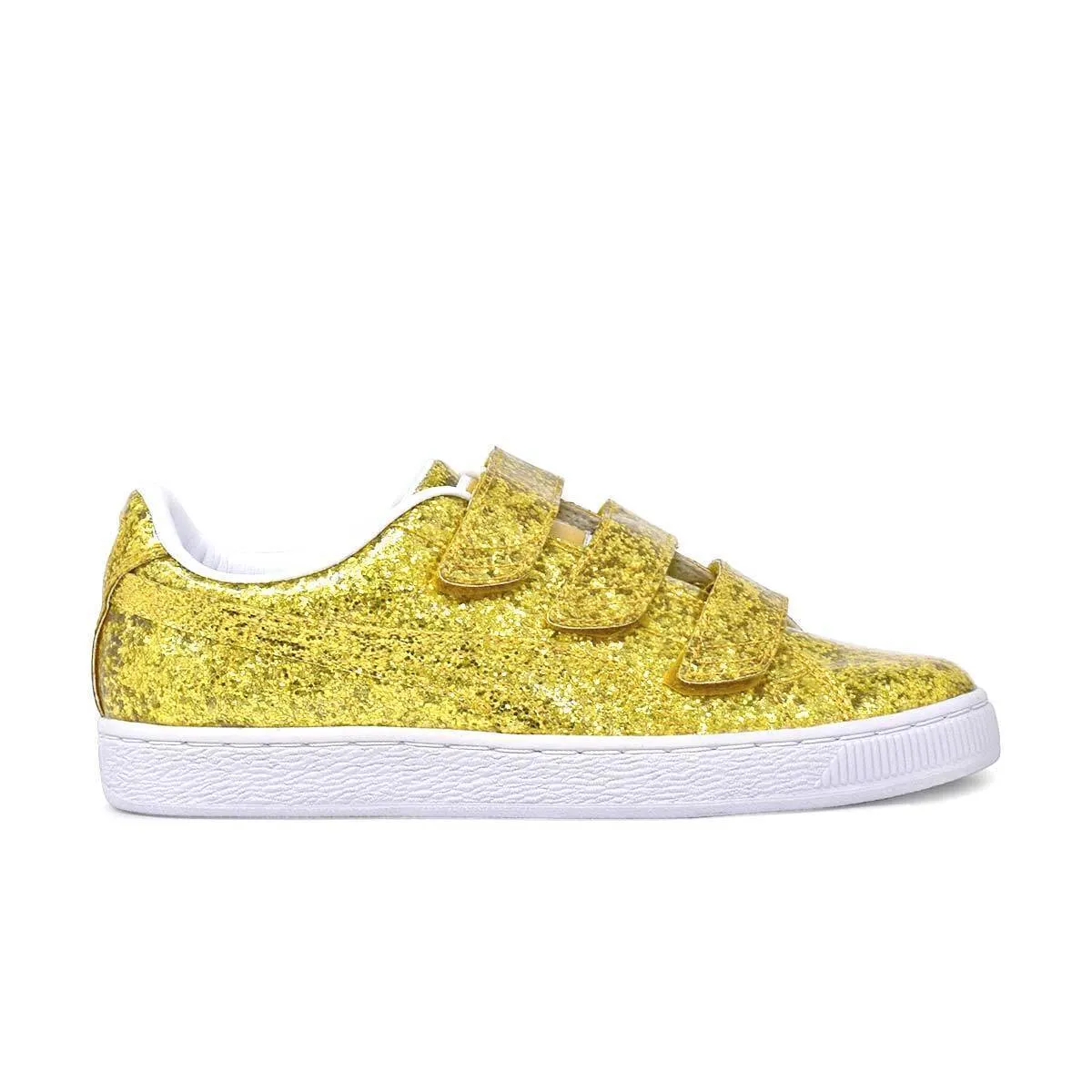 Puma Basket Strap Glitter 364070 02 Women's Gold Low Top Sneakers Shoes C2065