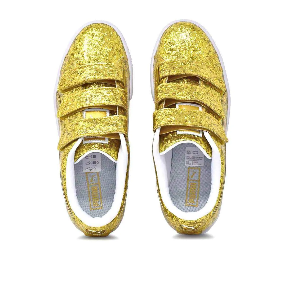 Puma Basket Strap Glitter 364070 02 Women's Gold Low Top Sneakers Shoes C2065