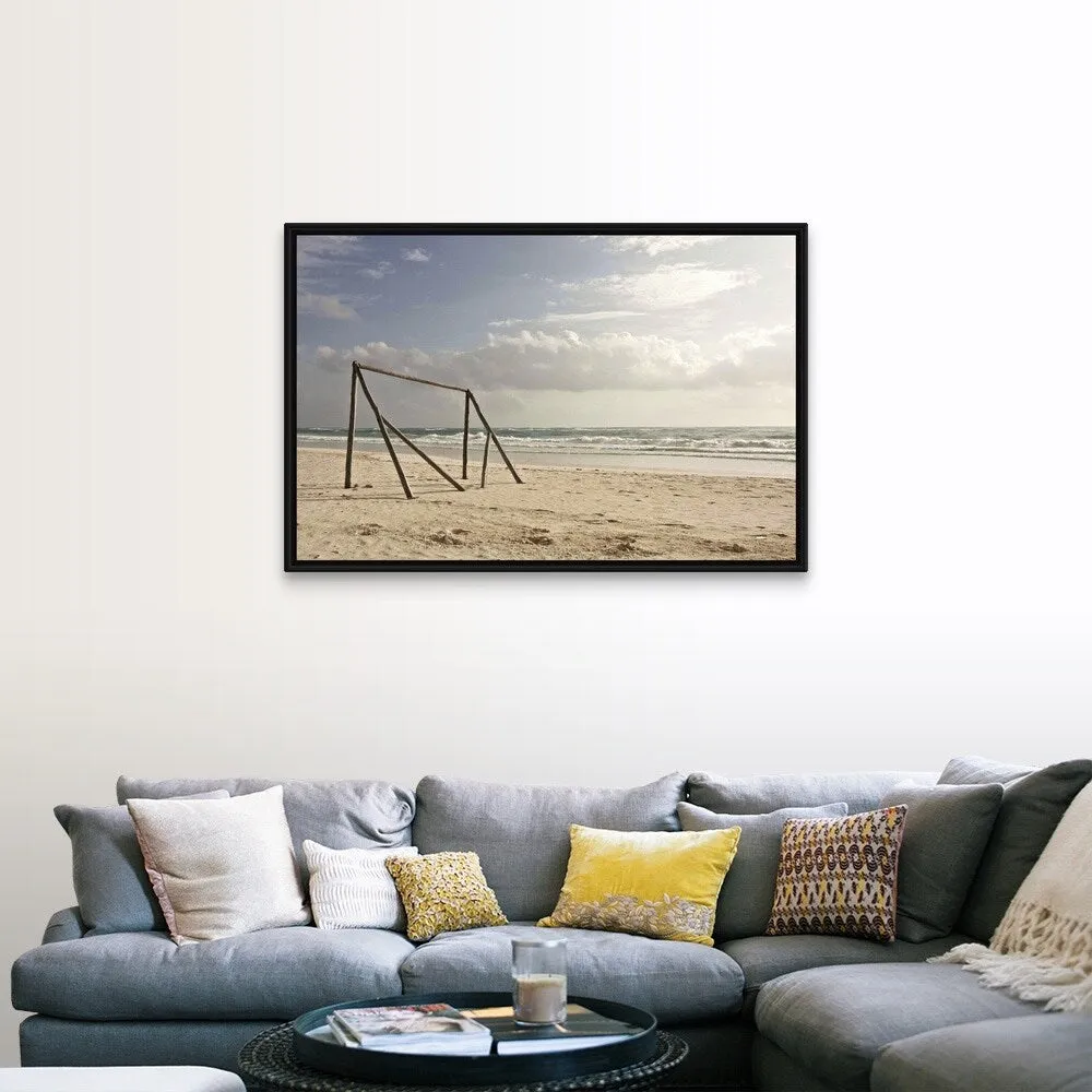"A makeshift soccer net constructed from driftwood. Tulum, Mexico, 2010." Black Float Frame Canvas Art