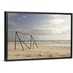 "A makeshift soccer net constructed from driftwood. Tulum, Mexico, 2010." Black Float Frame Canvas Art