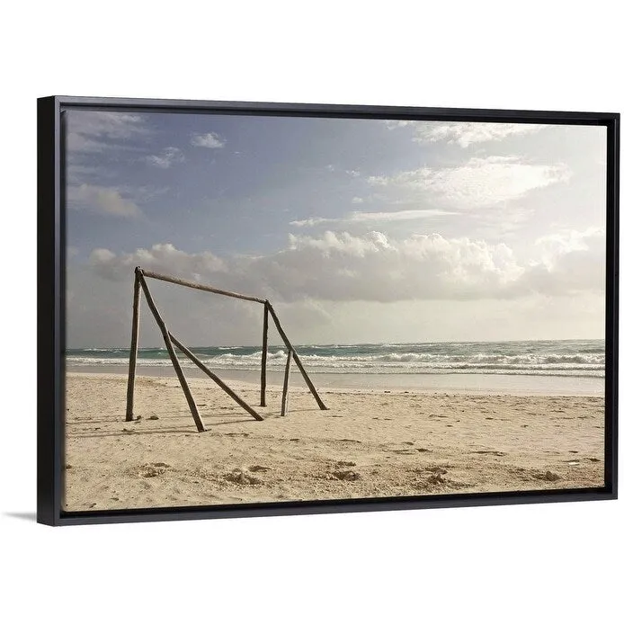 "A makeshift soccer net constructed from driftwood. Tulum, Mexico, 2010." Black Float Frame Canvas Art