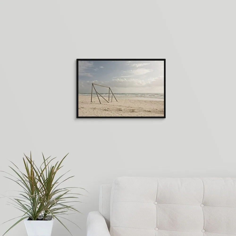 "A makeshift soccer net constructed from driftwood. Tulum, Mexico, 2010." Black Float Frame Canvas Art