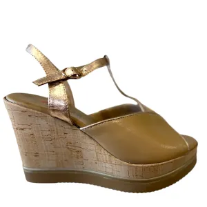 REP 53400 Beige & Rose Gold Leather Wedges