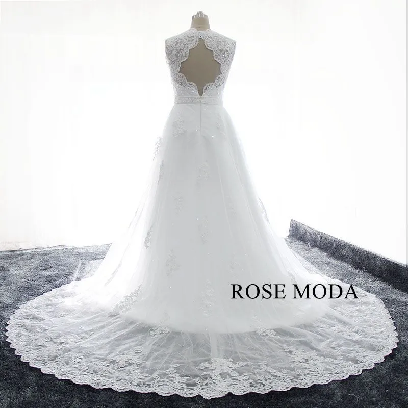 Rosemoda Short Lace Wedding Dress With Removable Skirt