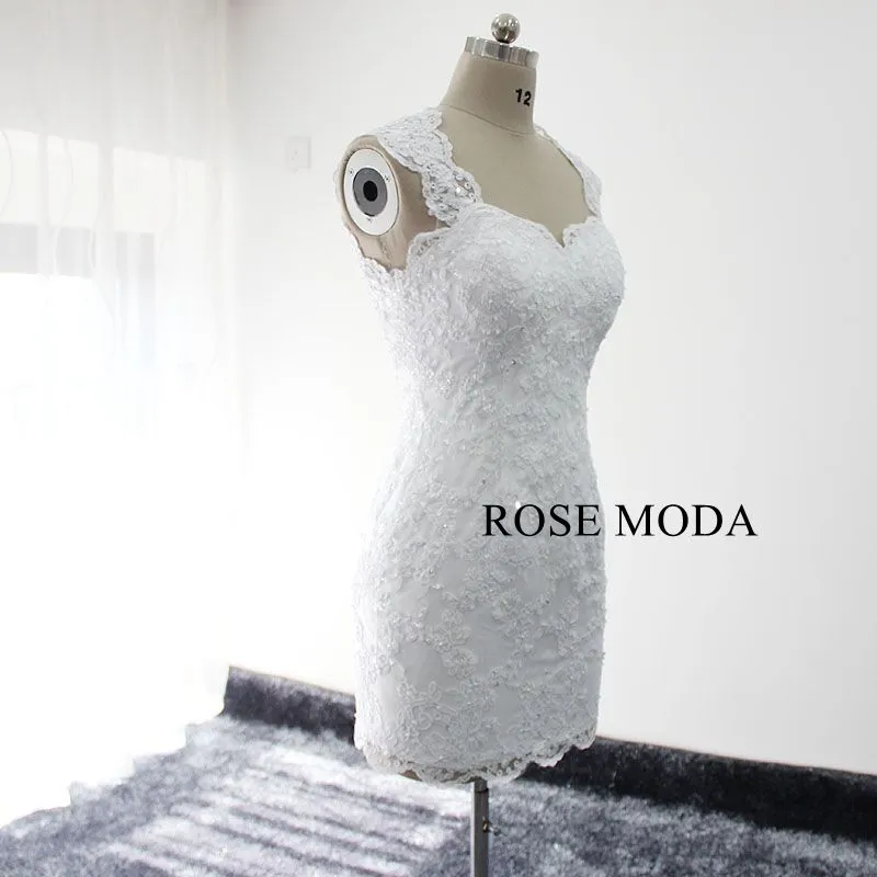 Rosemoda Short Lace Wedding Dress With Removable Skirt