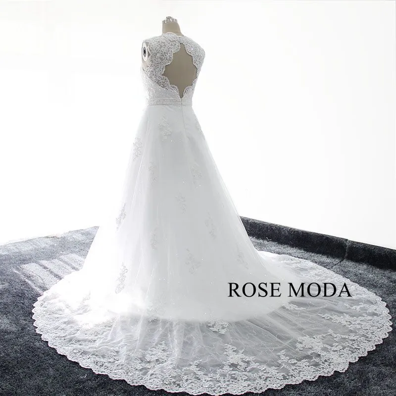 Rosemoda Short Lace Wedding Dress With Removable Skirt