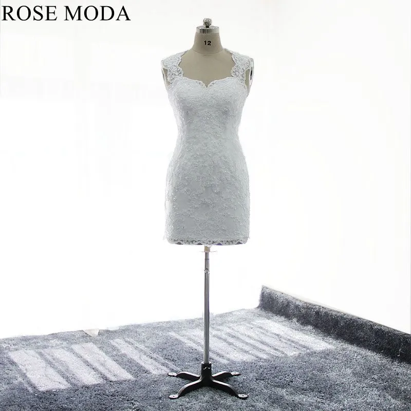 Rosemoda Short Lace Wedding Dress With Removable Skirt