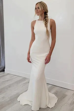 Satin Mermaid Open Back Beach Wedding Dresses Simple Bridal Gowns TN371