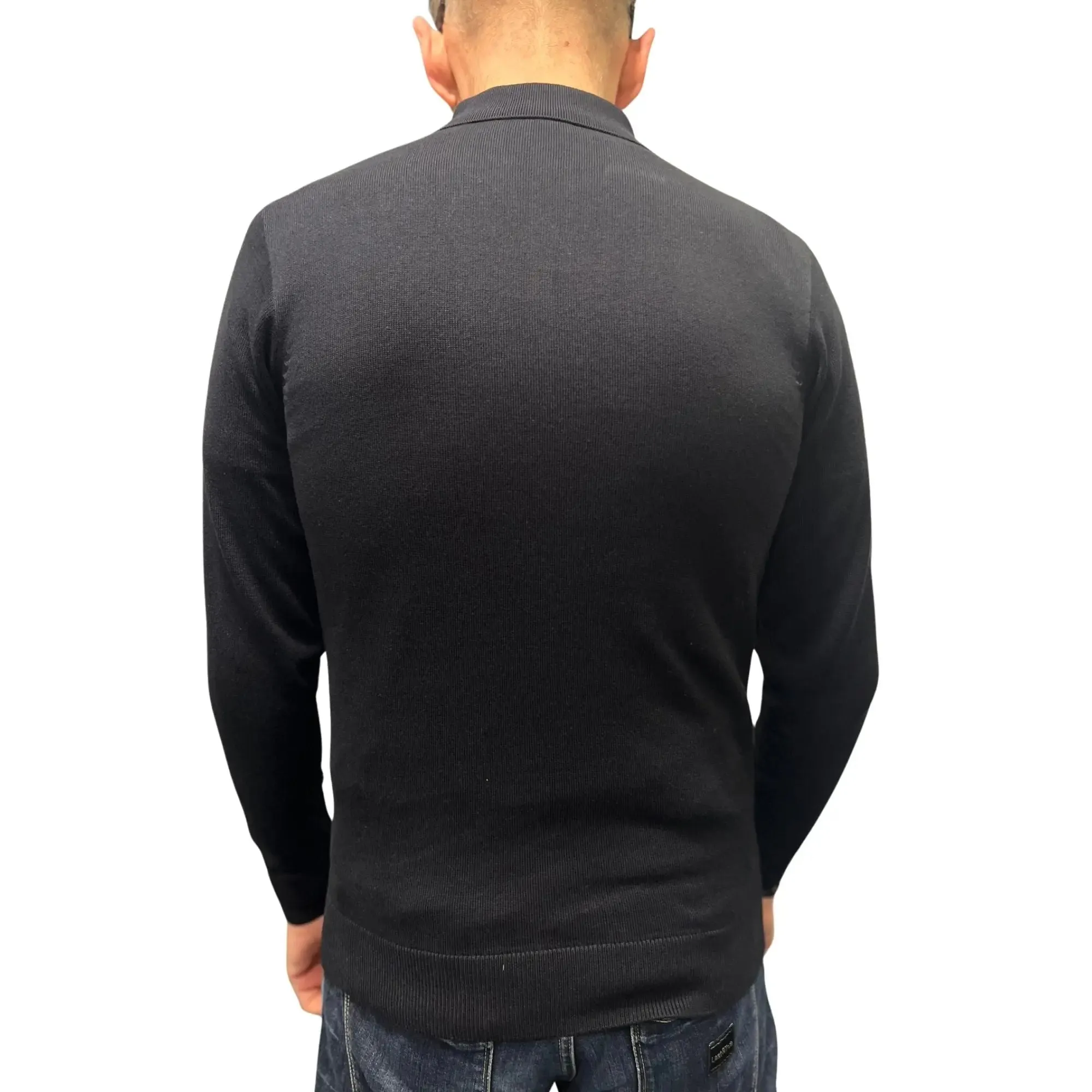 Searle Navy & Yellow Striped Knitted Polo Shirt