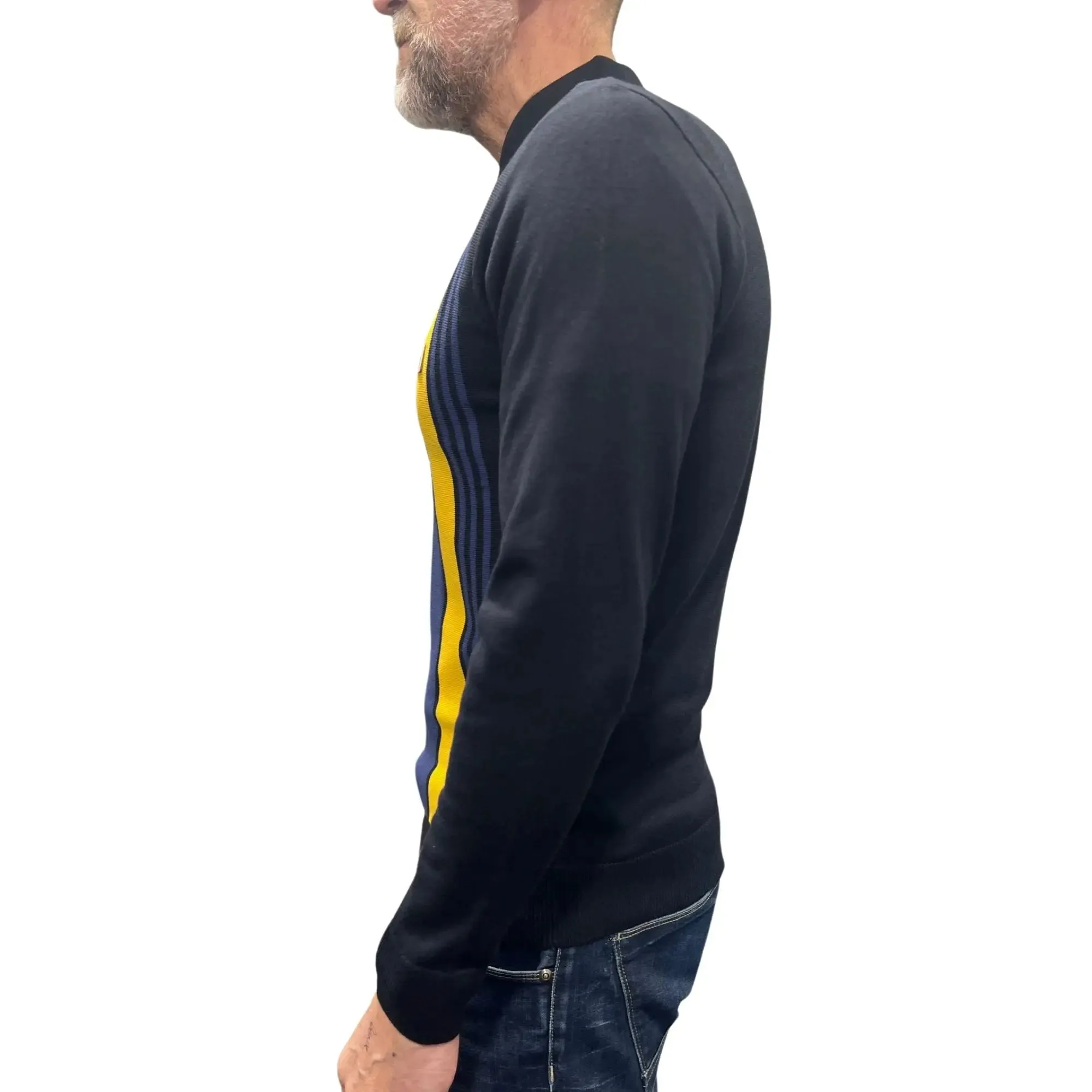 Searle Navy & Yellow Striped Knitted Polo Shirt