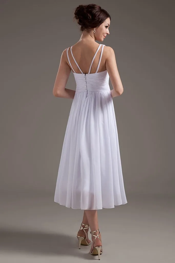 Simple White Chiffon V-neck Open Back Beach Wedding Dresses PFW0296