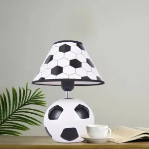 Soccer-Inspired Cartoon Night Lamp: White and Black Ceramic Table Light with Plastic Conic Shade