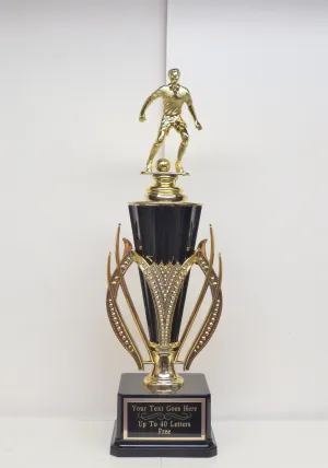 Soccer Trophy Championship Cup Custom Trophy Champion Champ Award Winner Black & Gold Flame Cup Personalized 16" Includes FREE ENGRAVING