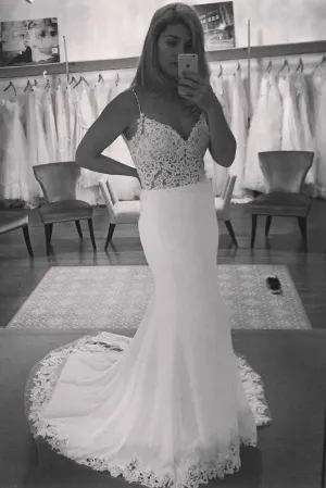 Spaghetti Strap Lace Top Mermaid Backless Beach Wedding Dress PFW0071