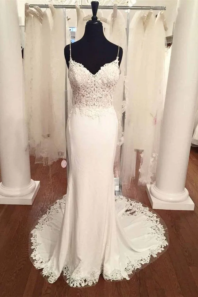Spaghetti Strap Lace Top Mermaid Backless Beach Wedding Dress PFW0071