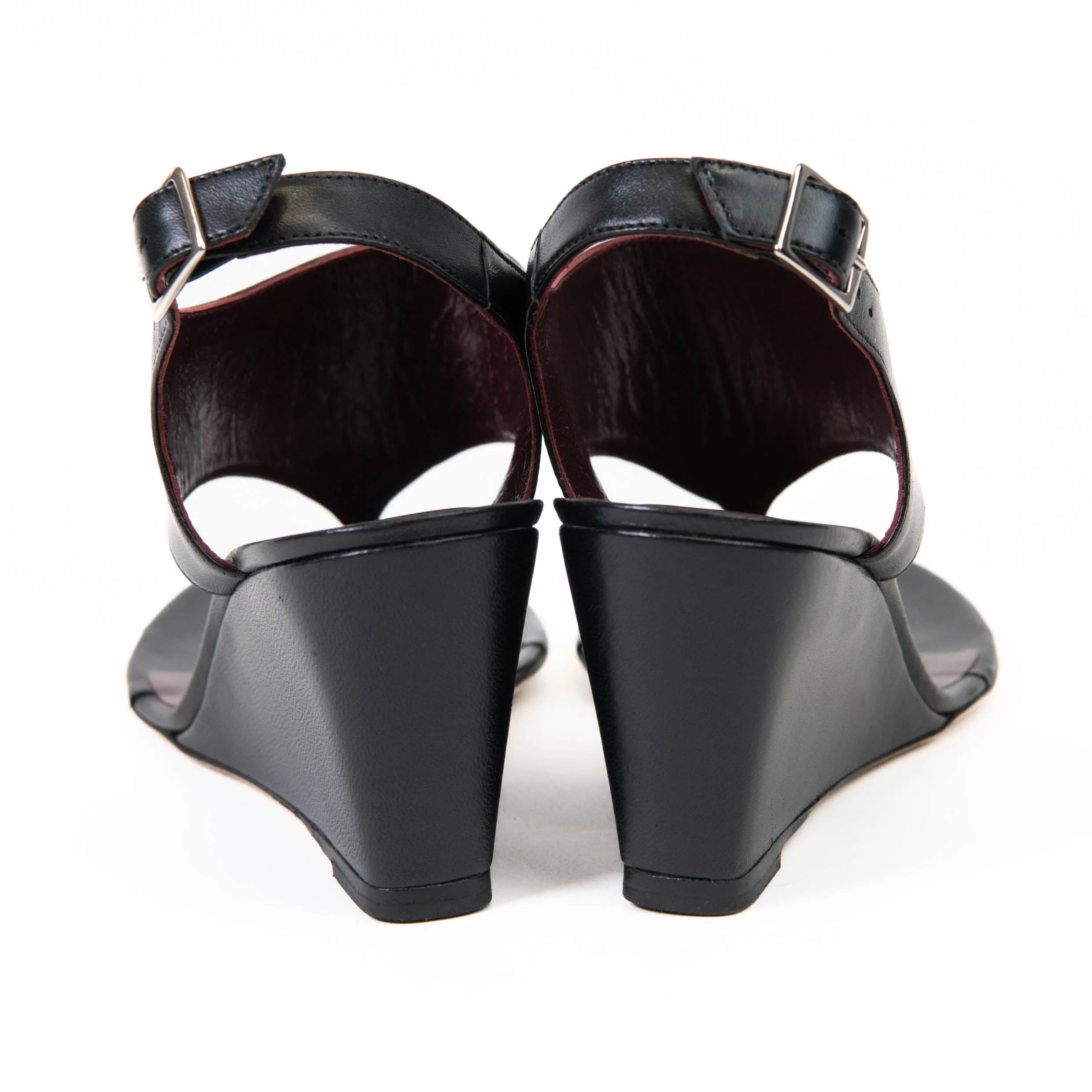 Staud Black and Burgundy Leather Alex Wedges Size 37