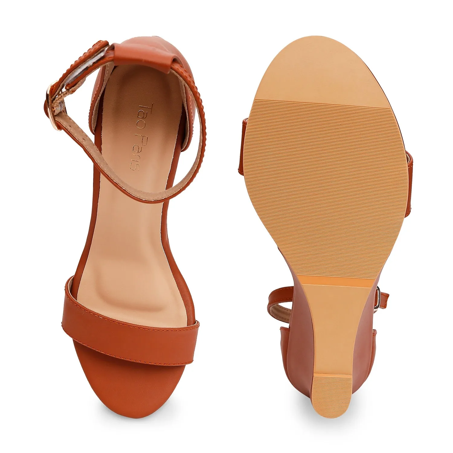 Tao Paris Gia 10011-04 Solid Tan Buckle Closure Wedges