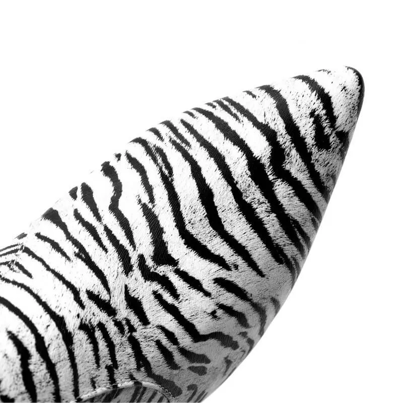 Tiger Print Pointed Toe Zipper High Heel Ankle Boots