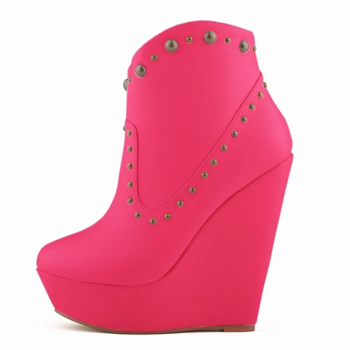 Unique Rivets Wedge Heels Sexy Club Boots