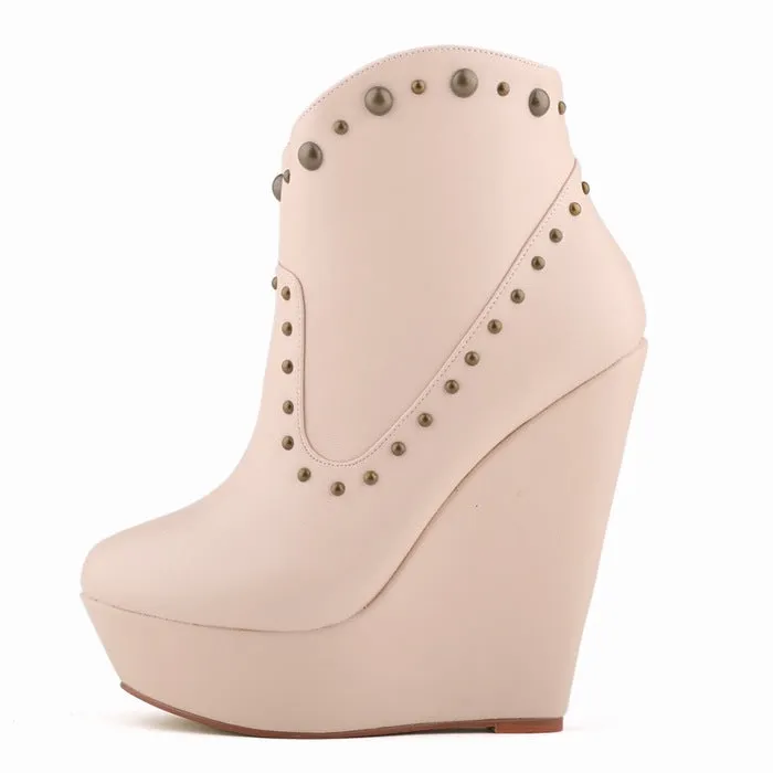 Unique Rivets Wedge Heels Sexy Club Boots