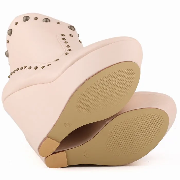 Unique Rivets Wedge Heels Sexy Club Boots
