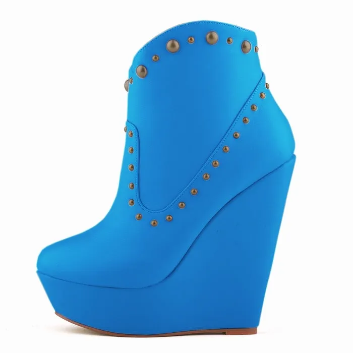 Unique Rivets Wedge Heels Sexy Club Boots