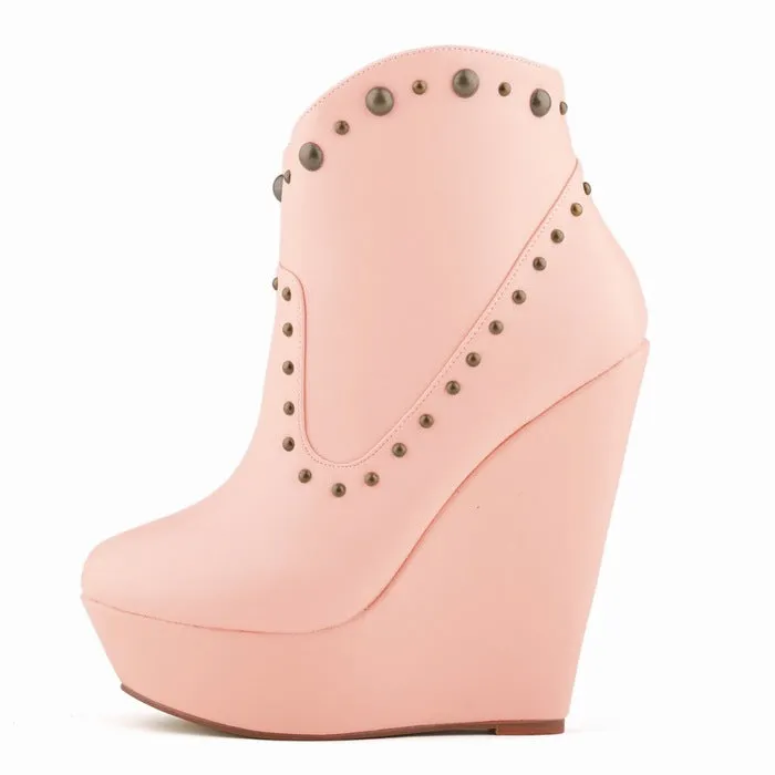 Unique Rivets Wedge Heels Sexy Club Boots