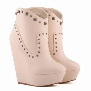 Unique Rivets Wedge Heels Sexy Club Boots