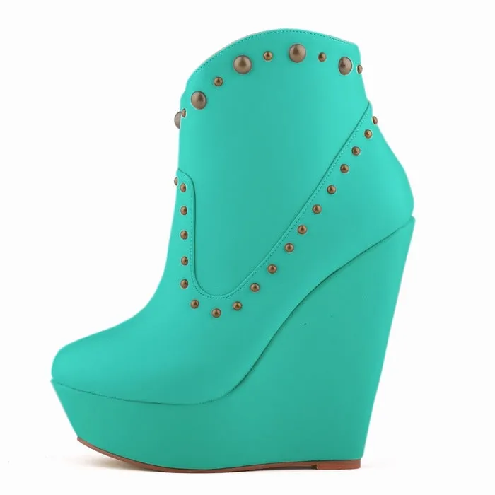Unique Rivets Wedge Heels Sexy Club Boots