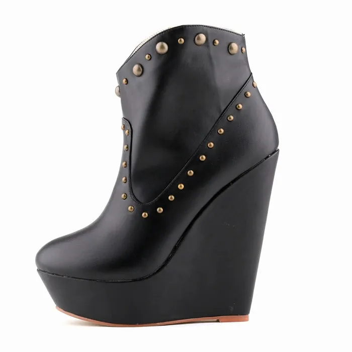 Unique Rivets Wedge Heels Sexy Club Boots