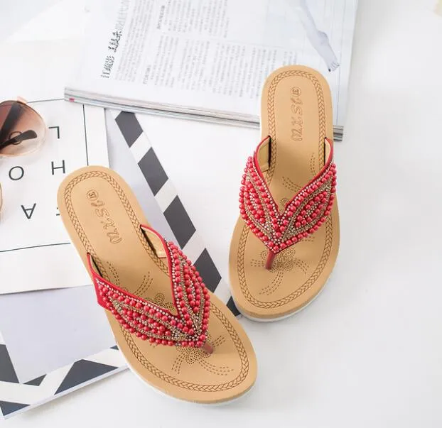 Vanccy Rhinestone Eye Personality Pearl Slippers