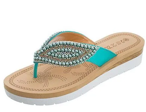 Vanccy Rhinestone Eye Personality Pearl Slippers