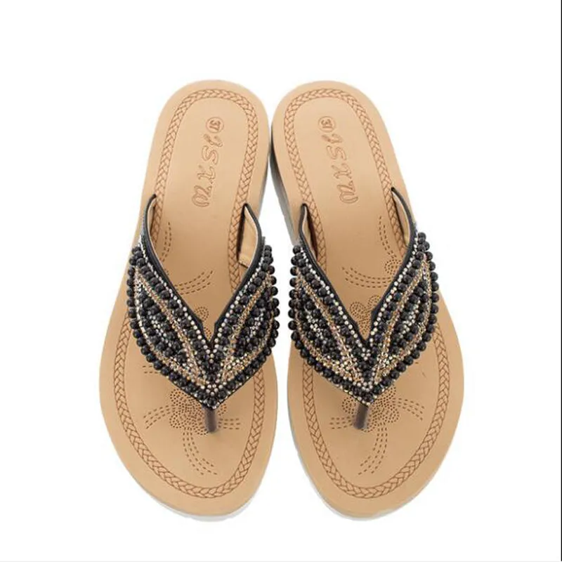 Vanccy Rhinestone Eye Personality Pearl Slippers