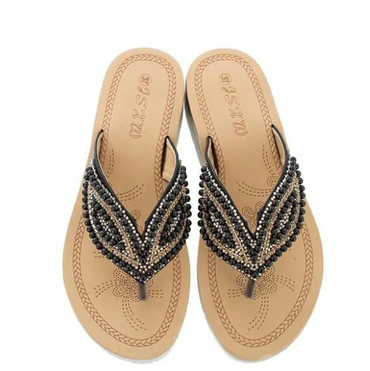 Vanccy Rhinestone Eye Personality Pearl Slippers