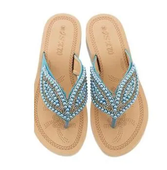 Vanccy Rhinestone Eye Personality Pearl Slippers