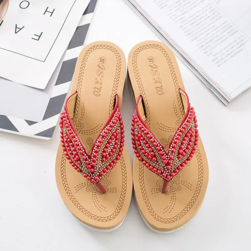 Vanccy Rhinestone Eye Personality Pearl Slippers